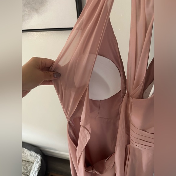 A-line V-Neck Floor-Length Chiffon Bridesmaid Dress With Ruffle - Picture 7 of 8